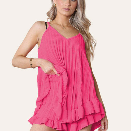 Cami Pleated Frill Hem Top & Matching Frill Shorts Co-Ord Set