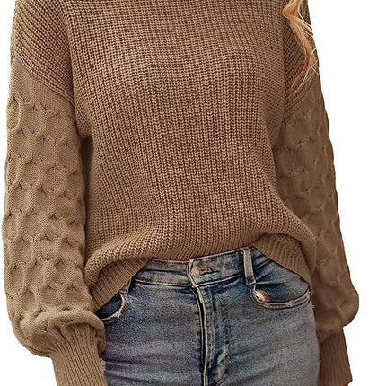 Women's Fashion Lantern Sleeve Knitted Solid Color Top