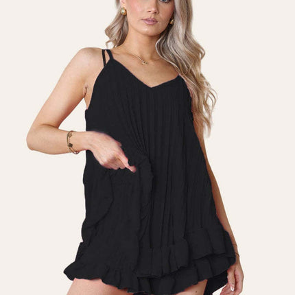 Cami Pleated Frill Hem Top & Matching Frill Shorts Co-Ord Set