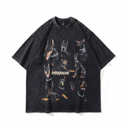 TKPA American Style Hip Hop Retro Washed And Worn Angel Print Short Sleeve