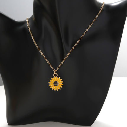 Creative Sunflower Necklace Personality Alloy Drip Sunflower Pendant Clavicle Chain Necklace Accessories