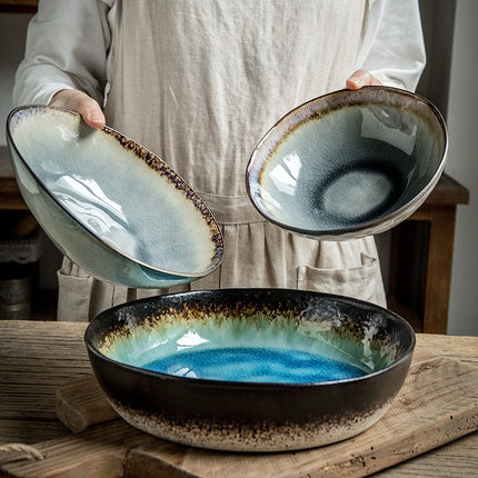 Vintage Ceramic Irregular Crackle Glaze Bowl