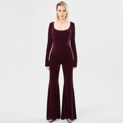 Women's Long Sleeve Velvet Fashion Jumpsuit