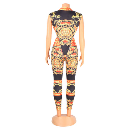 Sexy V-Neck Tight-Fitting Digital Positioning Printing Two-Piece Suit