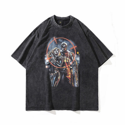 TKPA American Style Hip Hop Retro Washed And Worn Angel Print Short Sleeve
