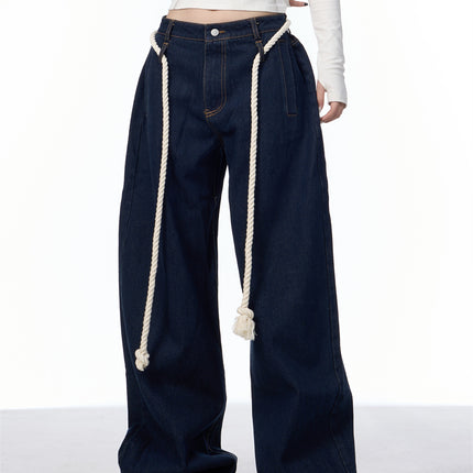 Washed Black Loose Straight Wide Leg White Stitching Jeans