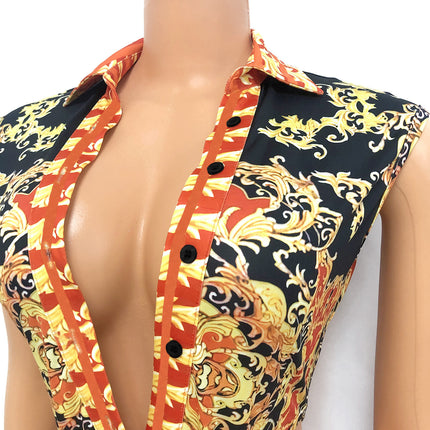 Sexy V-Neck Tight-Fitting Digital Positioning Printing Two-Piece Suit