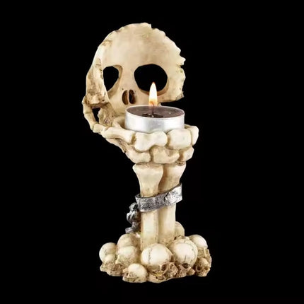 Skull Hand Candle Holder - Realistic Details, Placed On The Tabletop, Lit Candles, Is A Combination Of Personality And Art