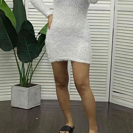 Solid Color Turtleneck Long Sleeve Short Slim Fit Base Narrow Dress