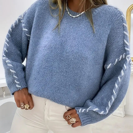 Spring And Autumn Fashion Solid Color Round Neck Long Sleeve Loose Knitted Sweater