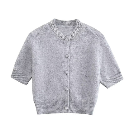 Sweet Soft Glutinous Short-sleeved Jewelry Knitted Coat