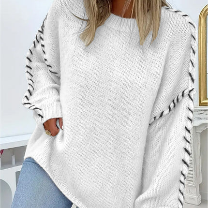 Spring And Autumn Fashion Solid Color Round Neck Long Sleeve Loose Knitted Sweater