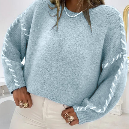 Spring And Autumn Fashion Solid Color Round Neck Long Sleeve Loose Knitted Sweater
