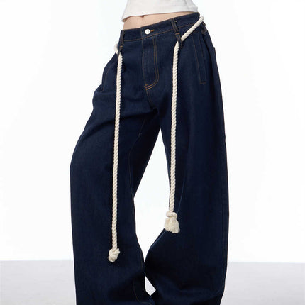 Washed Black Loose Straight Wide Leg White Stitching Jeans