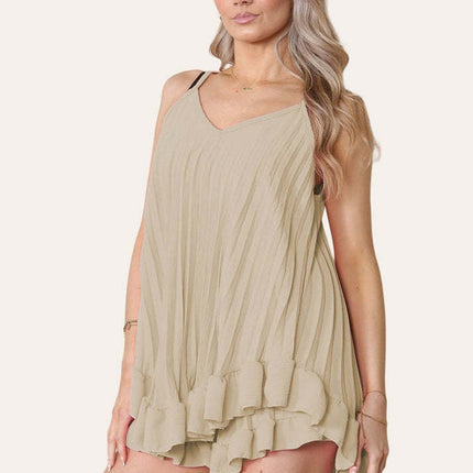 Cami Pleated Frill Hem Top & Matching Frill Shorts Co-Ord Set