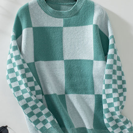 Autumn New Personality Slim Fit Color Matching Plaid Knitted Sweater