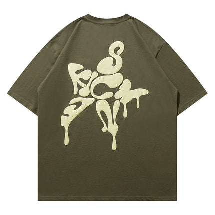Cotton Three-dimensional Puff Print Short-sleeved T-shirt Men's And Women's Trendy All-match American T-shirt