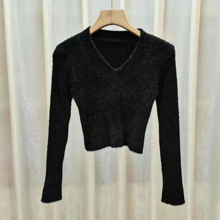 Autumn And Winter Women's V-neck Long Sleeve Pullover Short Sweater