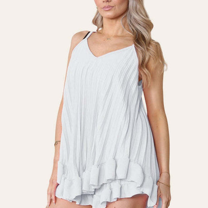 Cami Pleated Frill Hem Top & Matching Frill Shorts Co-Ord Set