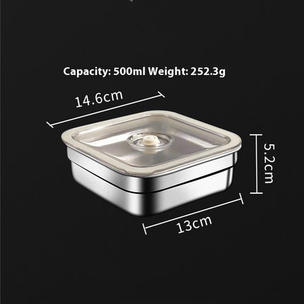 Stainless Steel Square Storage Box Refrigerator Quick-frozen Storage Box Lunch Box Bento Box Sealed Vacuum Crisper