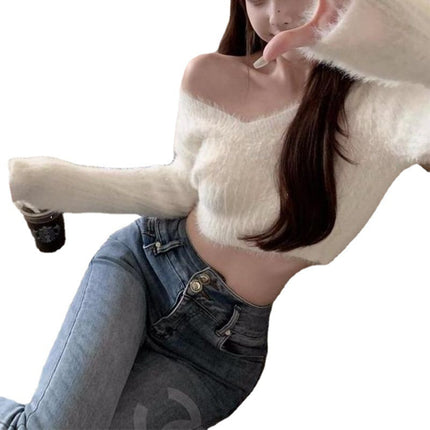 Autumn And Winter Women's V-neck Long Sleeve Pullover Short Sweater
