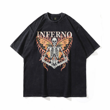 TKPA American Style Hip Hop Retro Washed And Worn Angel Print Short Sleeve