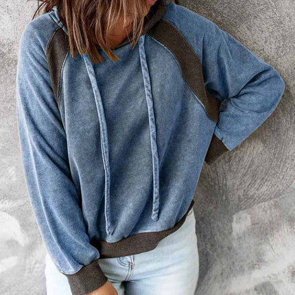 Casual Patchwork Top Hooded Long Sleeve Sweater
