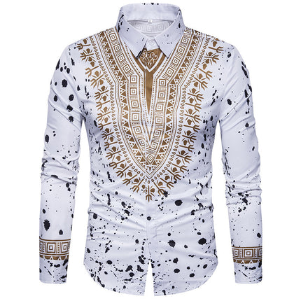 Ethnic Style Floral Print Men's Long-sleeved Shirt