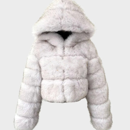 Short Hood Fox Fur Women's Long Sleeve Stitching Coat