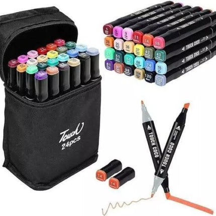 24Color Brush Pens Set Dual Tips Soft Fine Art Markers Drawing Watercolour Gifts