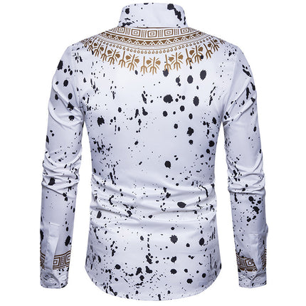 Ethnic Style Floral Print Men's Long-sleeved Shirt