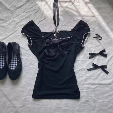 Cute Fashion Bow Waist Trimming Fashion Gothic Vintage Skirt