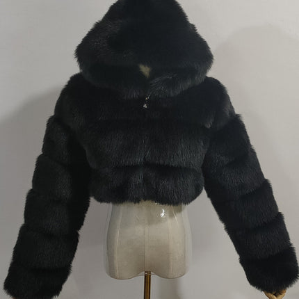 Short Hood Fox Fur Women's Long Sleeve Stitching Coat