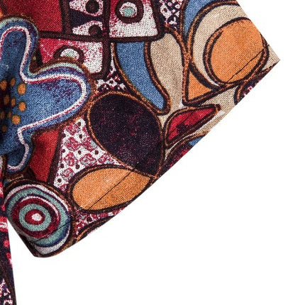 African ethnic linen print short-sleeved shirt men