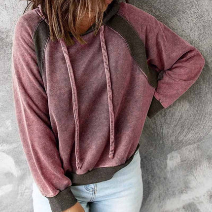 Casual Patchwork Top Hooded Long Sleeve Sweater