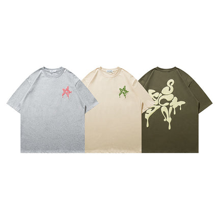 Cotton Three-dimensional Puff Print Short-sleeved T-shirt Men's And Women's Trendy All-match American T-shirt