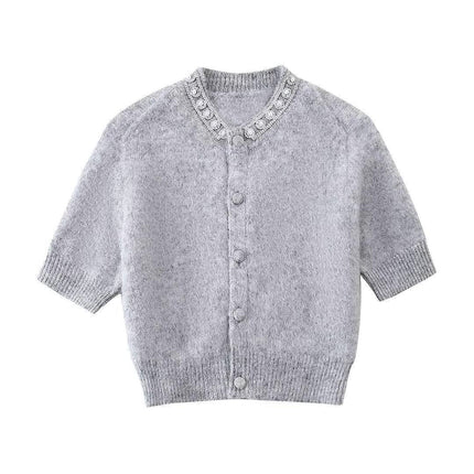 Sweet Soft Glutinous Short-sleeved Jewelry Knitted Coat