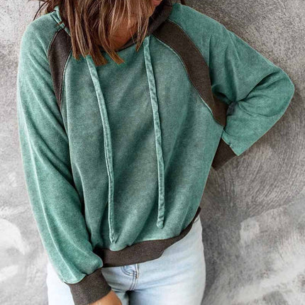 Casual Patchwork Top Hooded Long Sleeve Sweater
