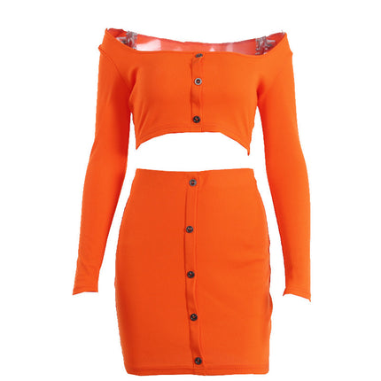 Short two piece dress single breasted high waist dress