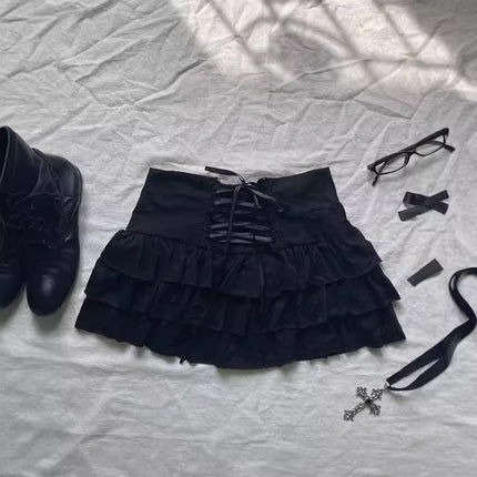 Cute Fashion Bow Waist Trimming Fashion Gothic Vintage Skirt