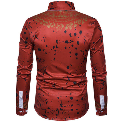 Ethnic Style Floral Print Men's Long-sleeved Shirt