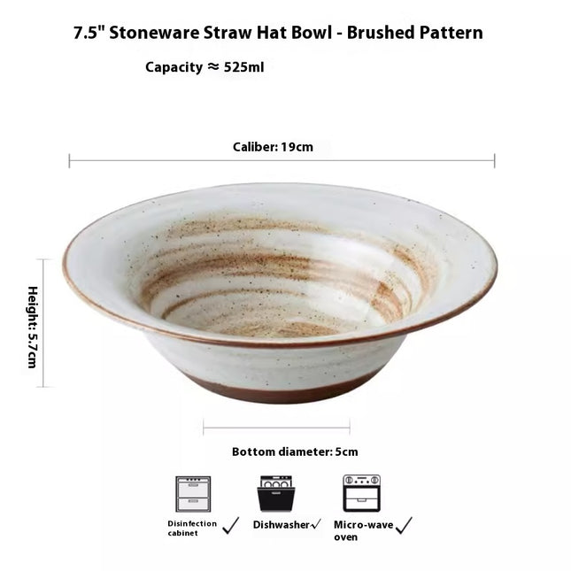Vintage Brush Pattern Straw Hat Bowl Ceramic Tableware