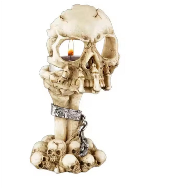 Skull Hand Candle Holder - Realistic Details, Placed On The Tabletop, Lit Candles, Is A Combination Of Personality And Art