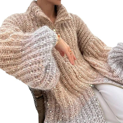 Western Classy Style Fashion Sequin Design Knitwear Coat
