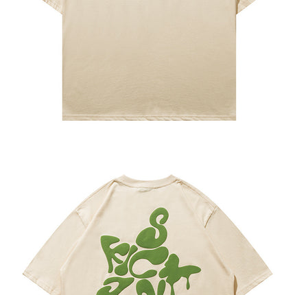 Cotton Three-dimensional Puff Print Short-sleeved T-shirt Men's And Women's Trendy All-match American T-shirt