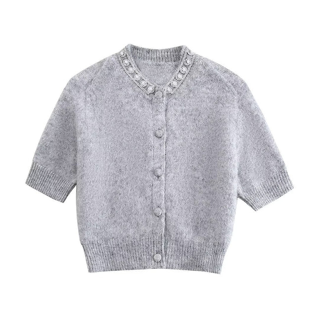 Sweet Soft Glutinous Short-sleeved Jewelry Knitted Coat