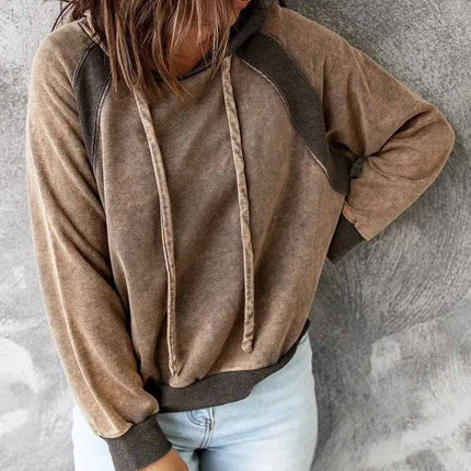 Casual Patchwork Top Hooded Long Sleeve Sweater