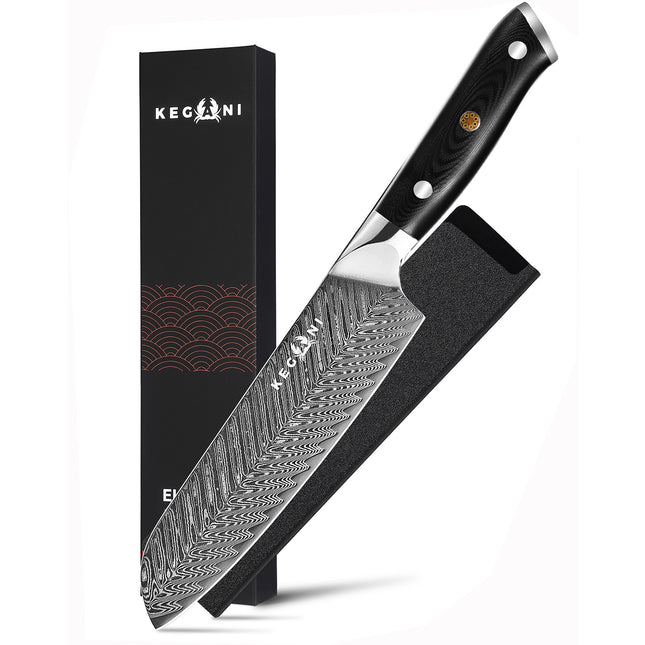 Kegani Santoku Knife 7 Inch Japanese Santoku Knife, 73 Layers AUS-10 Damascus Japanese Knife, FullTang G10 Handle Damascus Santoku Knife With Case & Sheath
