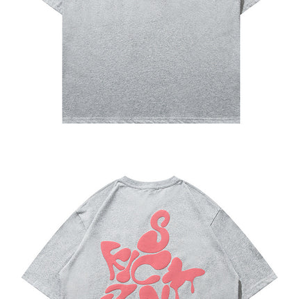 Cotton Three-dimensional Puff Print Short-sleeved T-shirt Men's And Women's Trendy All-match American T-shirt