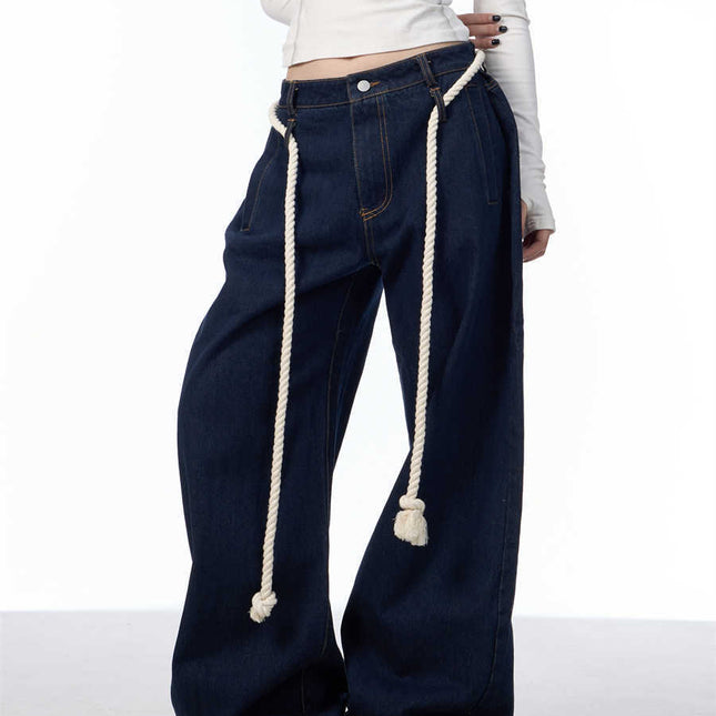 Washed Black Loose Straight Wide Leg White Stitching Jeans